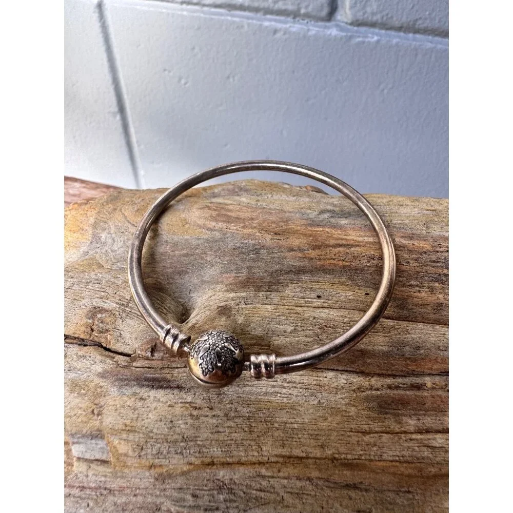 Pandora Sterling Silver Bangle Bracelet With Clasp Charm 2.14" Inner Diameter - Picture 9 of 10